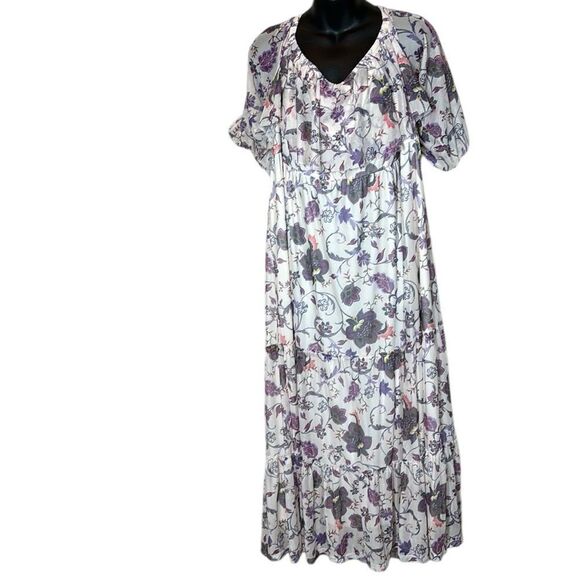 Torrid women’s 6x off shoulder puff sleeve tiered maxi dress floral mesh boho - Picture 2 of 12